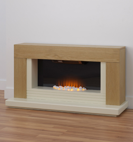 Adam Carrera Oak & Ivory Freestanding Electric Fireplace Suite
